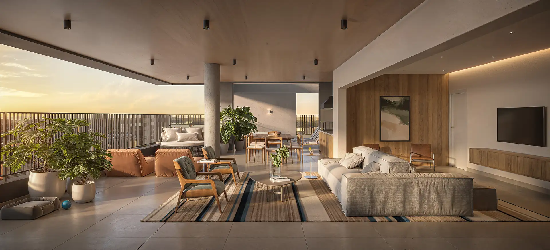 Perspectiva ilustrada do terraço do Penthouse de 243m² com 3 suítes e vista panorâmica para a cidade no IBITI Alto da Boa Vista