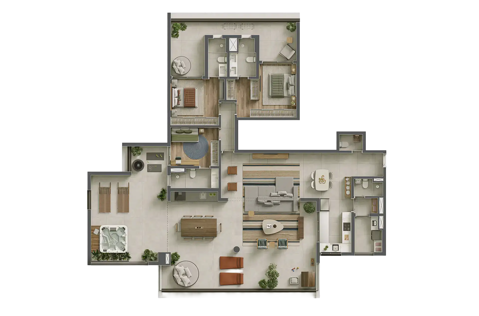 Planta do Penthouse de 243m² com 3 suítes no IBITI Alto da Boa Vista